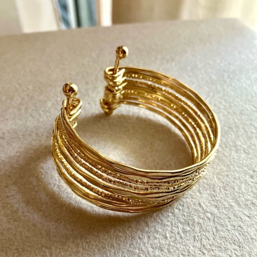 Stacked gold open cuff bracelet